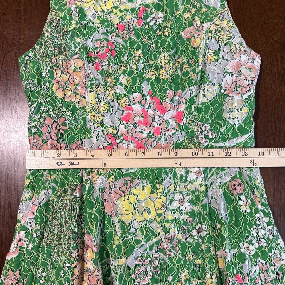 Maeve Anthropologie Womens Fit Flare Dress Size 6 Green Lace Sequin Garden Party - Picture 9 of 10